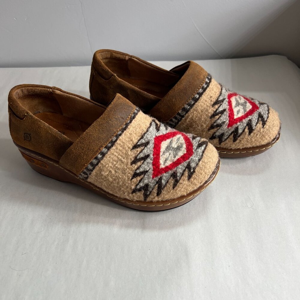 Born Bailie Woven Wool Aztec Leather Clogs Size‎ 6.5 Southwest - Picture 2 of 10